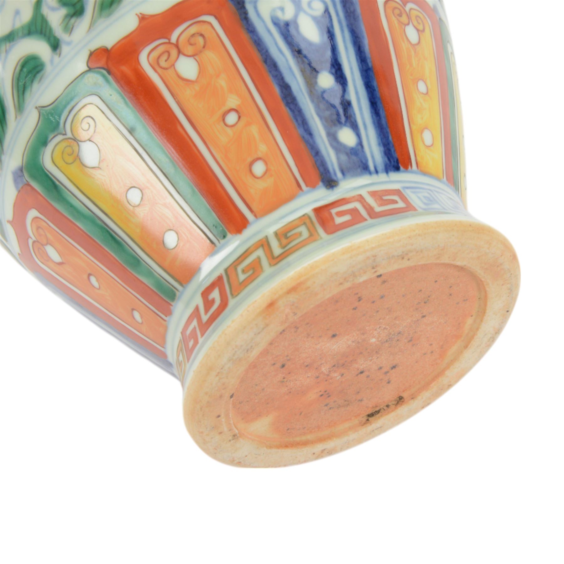 20th century Chinese doucai vase, the body of ovoid form with waisted and knopped neck, decorated with swimming fish amongst plants in underglaze blue and polychrome enamel, the body bearing spurious character mark for  Hsuan Te, H44cm