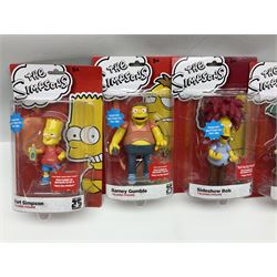 The Simpsons - set of six Character Options carded 'WooHoo 25 Years' talking figures; and three others by Playmates and NECA; together with fourteen  Mattell carded Disney Planes models; some duplications; all in unopened blister packs (23)