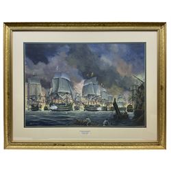 John Cooper (British 1942-): 'HMS Victory at the Battle of Trafalgar', gouache signed 63cm x 91cm
