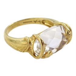 9ct gold rock crystal snake ring, hallmarked