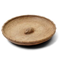 Rabbitman - oak bowl with carved rim, tooled exterior and interior with carved rabbit sign...