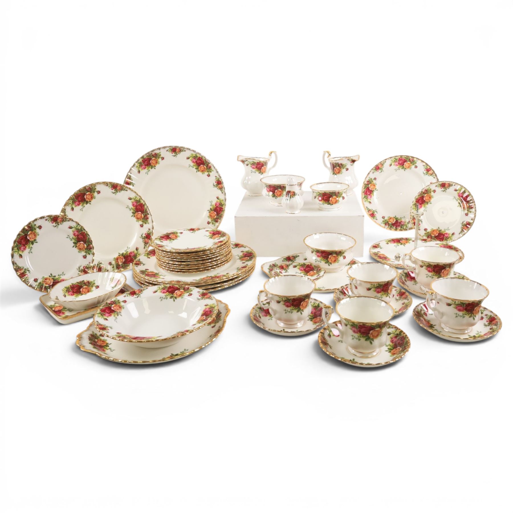 Royal Albert Old Country Roses pattern part tea service, including fifteen teacups and saucers, two open sucrier, two milk jugs, twenty side plates etc  