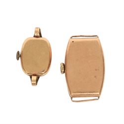 Collection of 9ct gold wristwatch cases, three with movements, one with 9ct gold bracelet strap