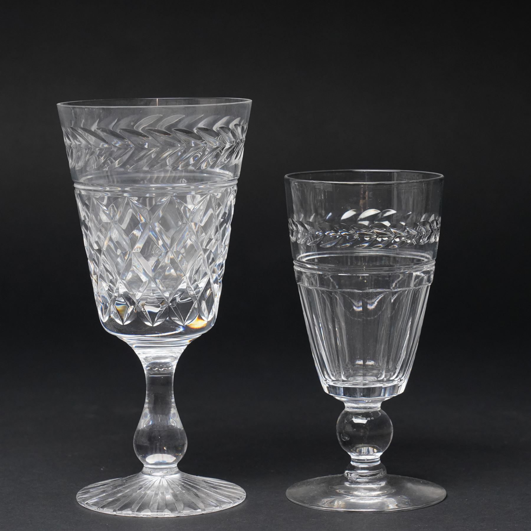 Quantity of Stuart crystal including six Cheltenham whisky tumblers, six claret glasses, six water tumblers and decanter with similar Stuart glass including sherry glasses, two brandy balloons, water jug etc