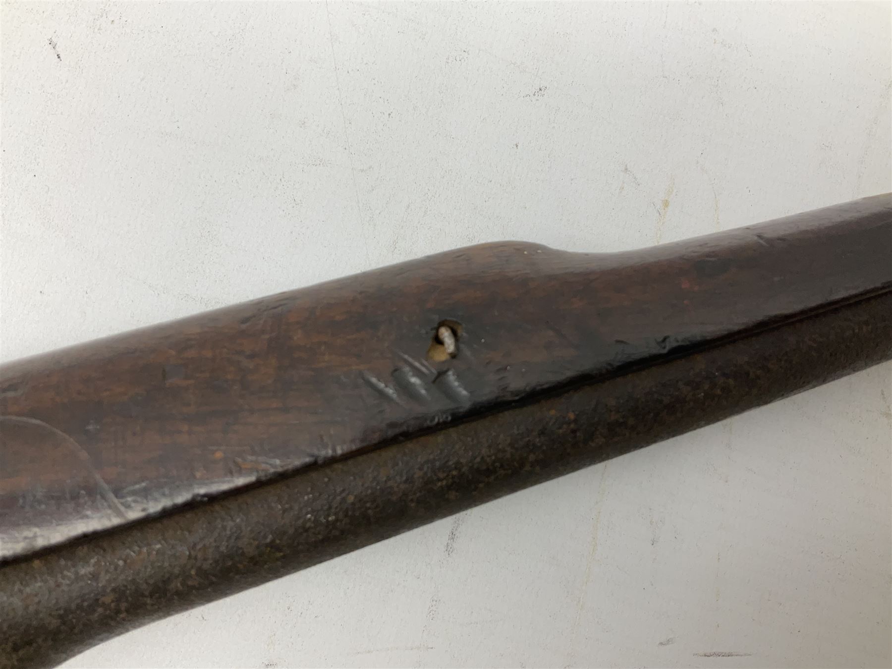 19th century 12-bore single barrel shotgun with Krnka/Werndl type action (converted from a percussion action rifle) with 77cm barrel, L122cm overall RFD ONLY