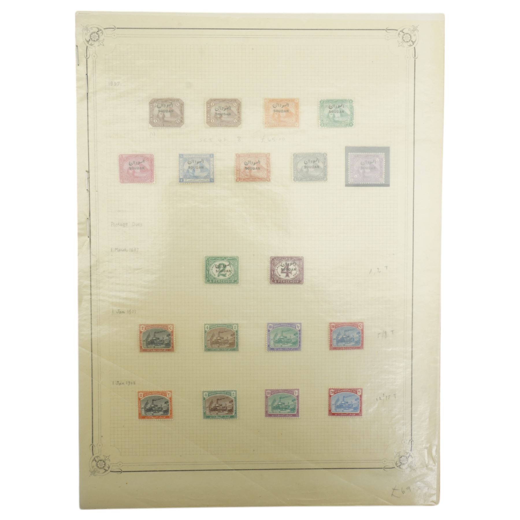 19th Century and later Sudan stamps, including 'Soudan' overprints on Egypt, various sets or part sets with values to twenty milliemes, 'SG' perfins and overprints, Air Mail and other covers etc, housed on album pages