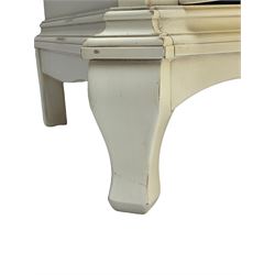 French design cream painted armoire wardrobe, shaped top with shell and flower head pediment, enclosed by two mirror glazed doors, the base fitted with single drawer