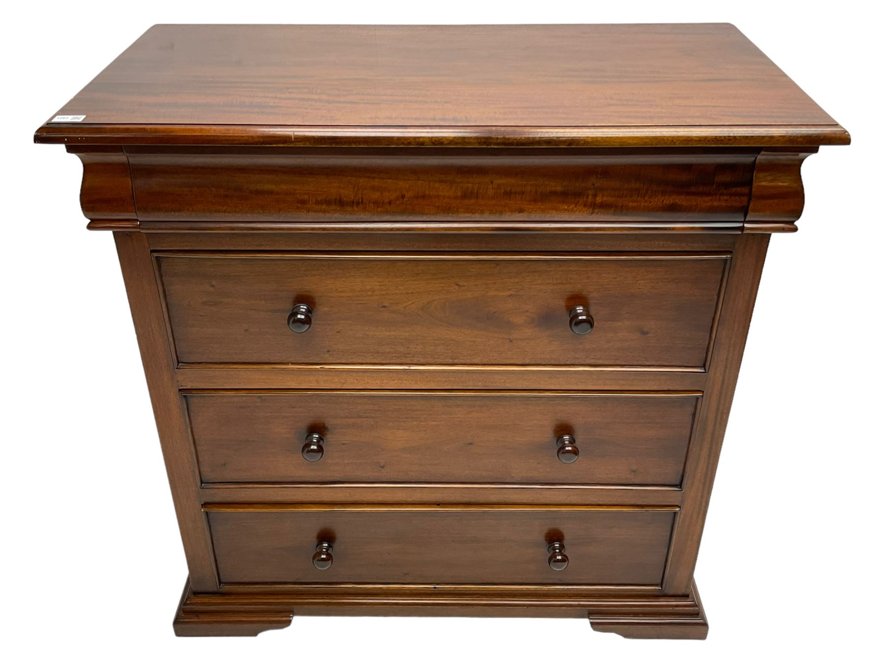 Barker & Stonehouse - 'Grosvenor' mahogany four drawer chest, moulded rectangular top over moulded frieze drawer and three long cock-beaded drawers, on bracket feet