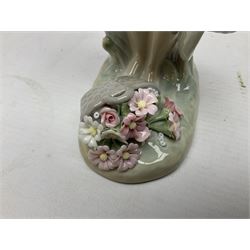 Three Lladro figures, comprising Modern Mother no 5873, Dropping the Flowers no 1285 and On the Beach no 1481, all with original boxes, largest example H30cm