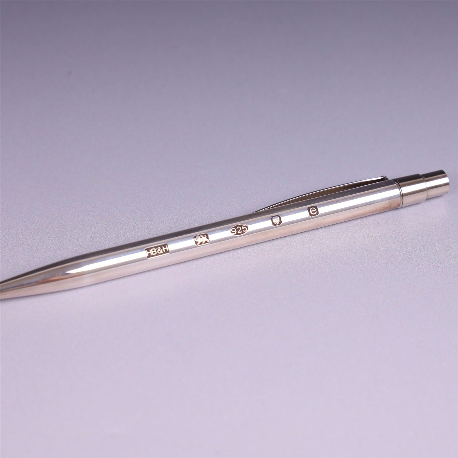 Modern silver cased ball point pen, with decorative hallmark, Harrison Brothers & Howson Ltd, London 2004, boxed