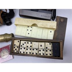 Brass telescope, together with Zenith 7 x 50 field binoculars, two polaroid cameras and other cameras and equipment 
