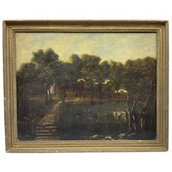 English Primitive School (Early 19th century): Farmstead with Horses and Cattle Grazing, oil on canvas unsigned 70cm x 90cm