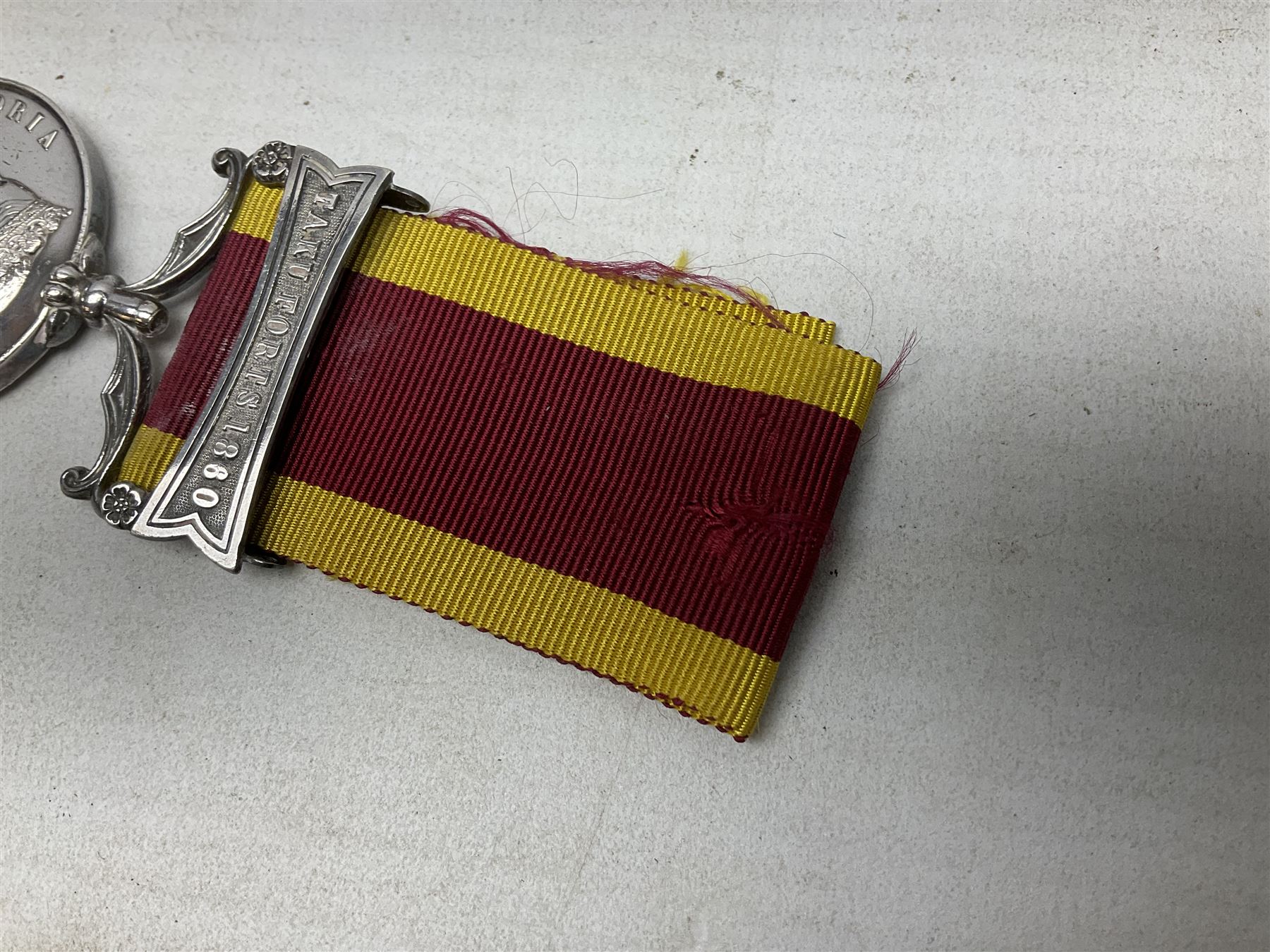 Victoria Second China War Medal, unnamed, with Taku Forts 1860 clasp and ribbon