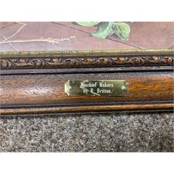 After P E Marshal (British 20th century), Car Outside Inn, water colour signed and dated; after Richard Britton (British) 'Mischief Makers' (golden labradors), colour print, together with three colour prints of dogs and embossed decorative bear scene (6) 