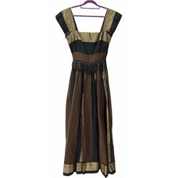 1940's Arthur Falkenstein dress, worked with panels of black and brown organza, and gold brocade, Arthur Falkenstein was a 1940’s American designer, several of his designs are now part of the Metropolitan Museum of Art collection.