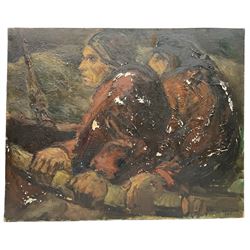 Anto Ferdinand Diez (Belgian 1914-1992): Fishermen, oil on canvas signed and dated '46, 80cm x 100cm (unframed)