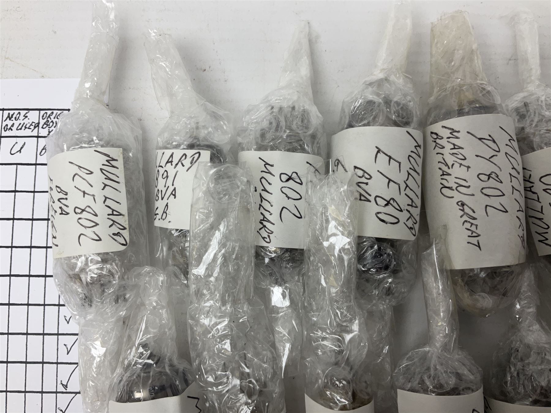 Collection of Mullard thermionic radio valves/vacuum tubes, including EF85, PCF80, PCF86, EF80, PCL805/85 approximately 30 as per list, unboxed