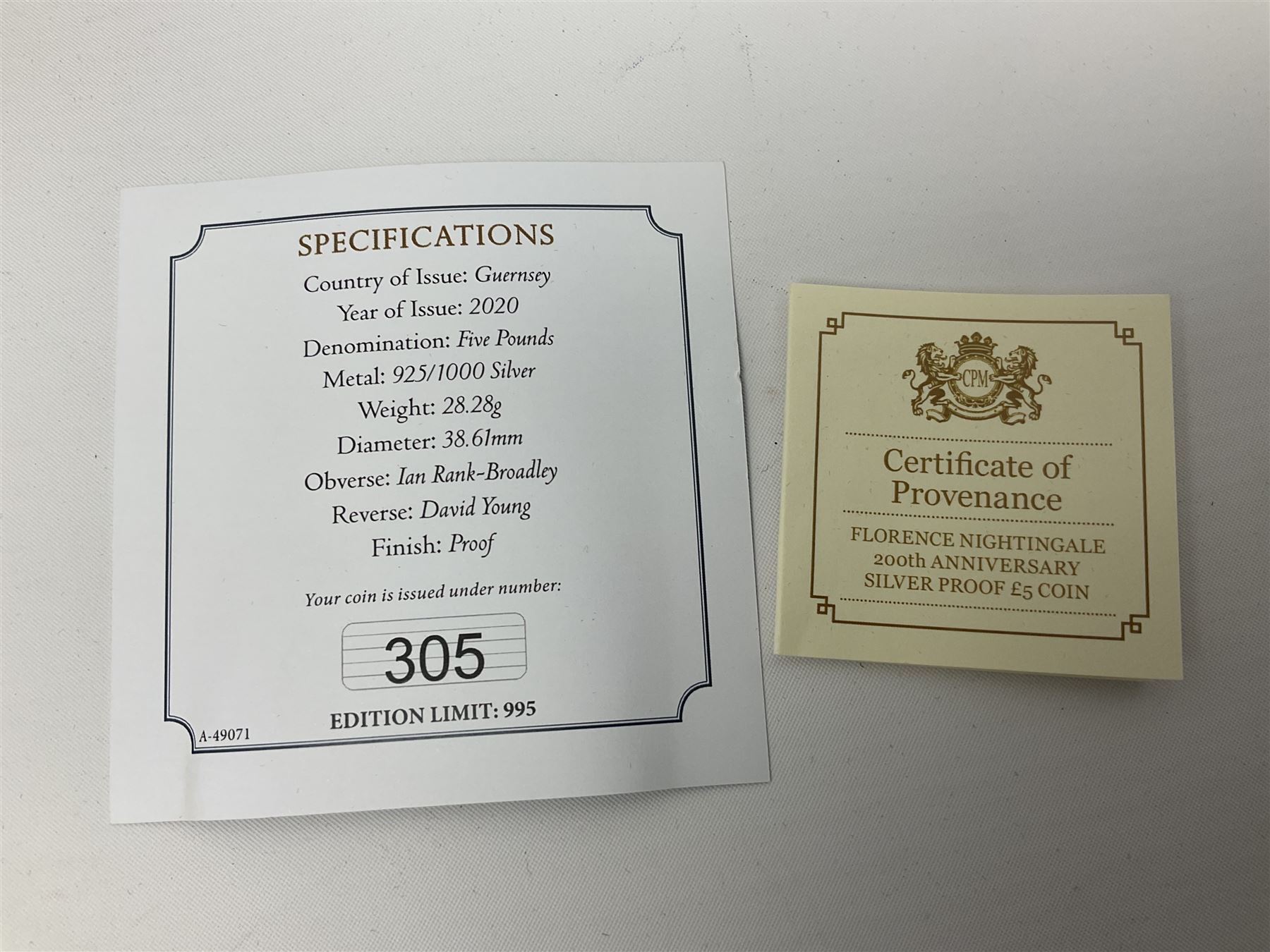 Queen Elizabeth II Channel Islands and Isle of Man silver proof five pound coins, comprising Bailiwick of Jersey 2016 'Lest we Forget', 2019 'D-Day 75th Anniversary' three coin set', Bailiwick of Guernsey 2020 'Florence Nightingale 200th Anniversary' and Isle of Man 2021 'William and Kate Wedding Anniversary', all cased with certificates