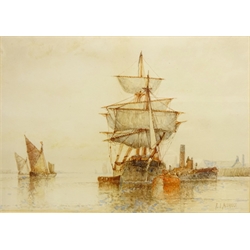  Preparing to Dock, watercolour signed by Frederick James Aldridge (British 1850-1933) 25cm x 35cm  