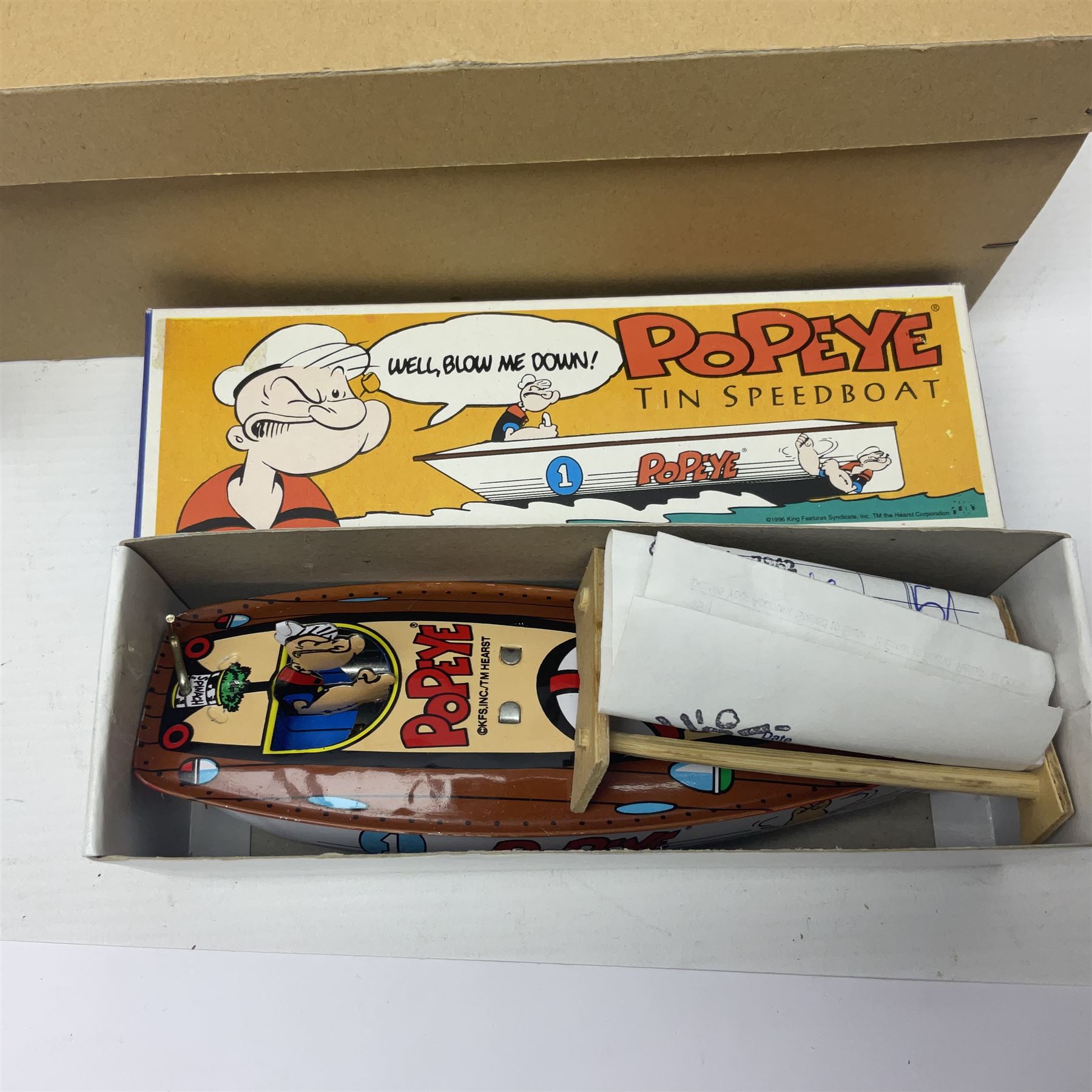 Twenty six tinplate models to include Ferris Wheel and Performing Circus Elephant, marked JW, further similar examples such as Duck on a Bike, Clown on Roller, Carousel; Popeye Tin Speedboat; Looney Tunes Wind Up Cars and Express Train; various international examples, MS107 Jumping Bambi, Pop Pop Boat, jumping frogs, pecking chickens etc; both boxed and loose