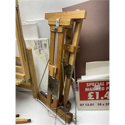 Large quantity of art supplies and equipment to include Crimson & Blake easel, tabletop easel, two large Winsor & Newton canvases and further smaller canvanses, sketchpads, paints etc