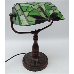  Tiffany style Bankers lamp with Dragonfly design on bronzed base, H36cm   