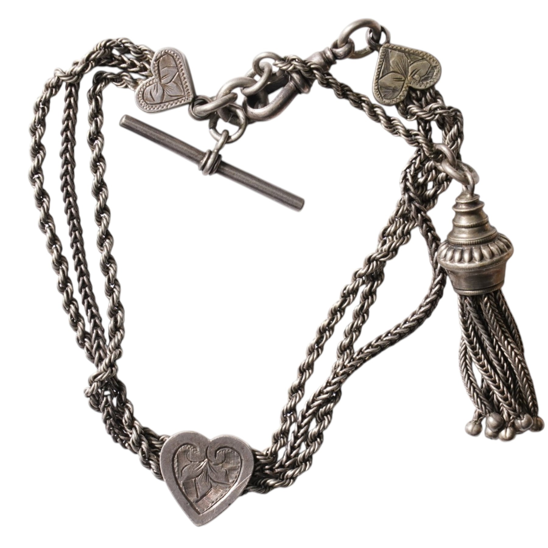 Gold mounted cameo pendant on rope twist chain necklace, both 9ct, early 20th century silver Albertina / bracelet and pocket watch