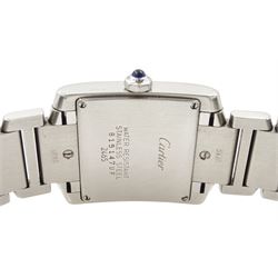Cartier Tank Francaise mid size stainless steel quartz wristwatch, Ref. 2465, silvered dial with date aperture, on original stainless steel bracelet, with fold-over clasp, boxed with purchase receipt dated 2013