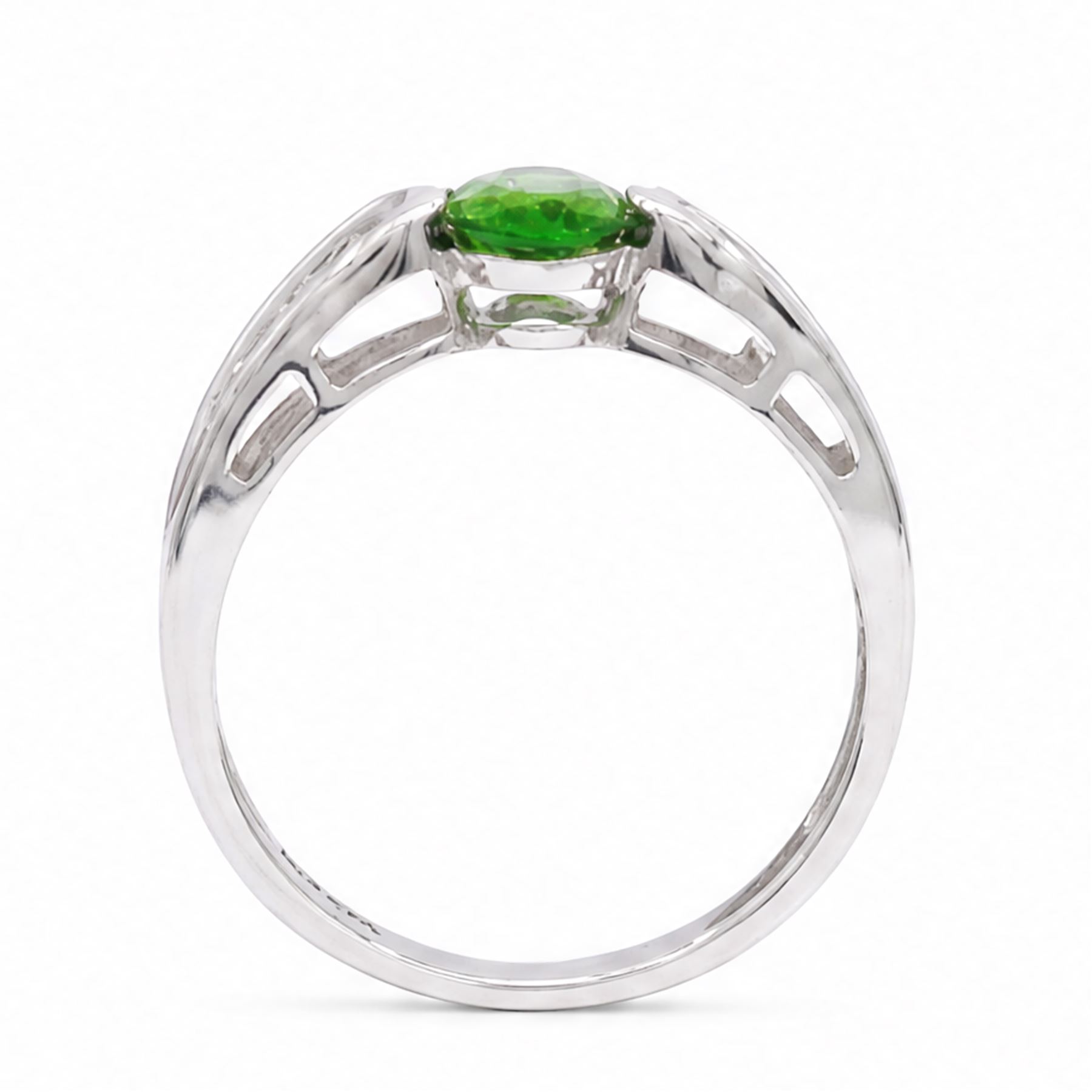 9ct white gold tsavorite garnet and diamond ring, single oval cut garnet with pave set diamond shoulders, Birmingham 2008