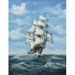 Ambrose (20th century): Ship at Full Sail from Bow, oil on board signed 49cm x 39cm