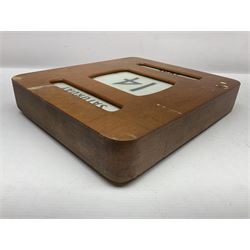 Wooden wall mounted perpetual calendar with printed rollers and chrome plated knobs to side, H30cm W27cm