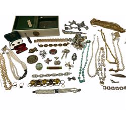 Silver cigar piercer by Dunhill, Birmingham 1958, gold garnet ring, stamped 9ct, Victorian rose gold shank hallmarked with soldered gilt cameo head and a collection of vintage and later costume jewellery