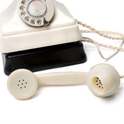 Cream Bakelite telephone, with York Emergency Calls panel, including stand H24cm 