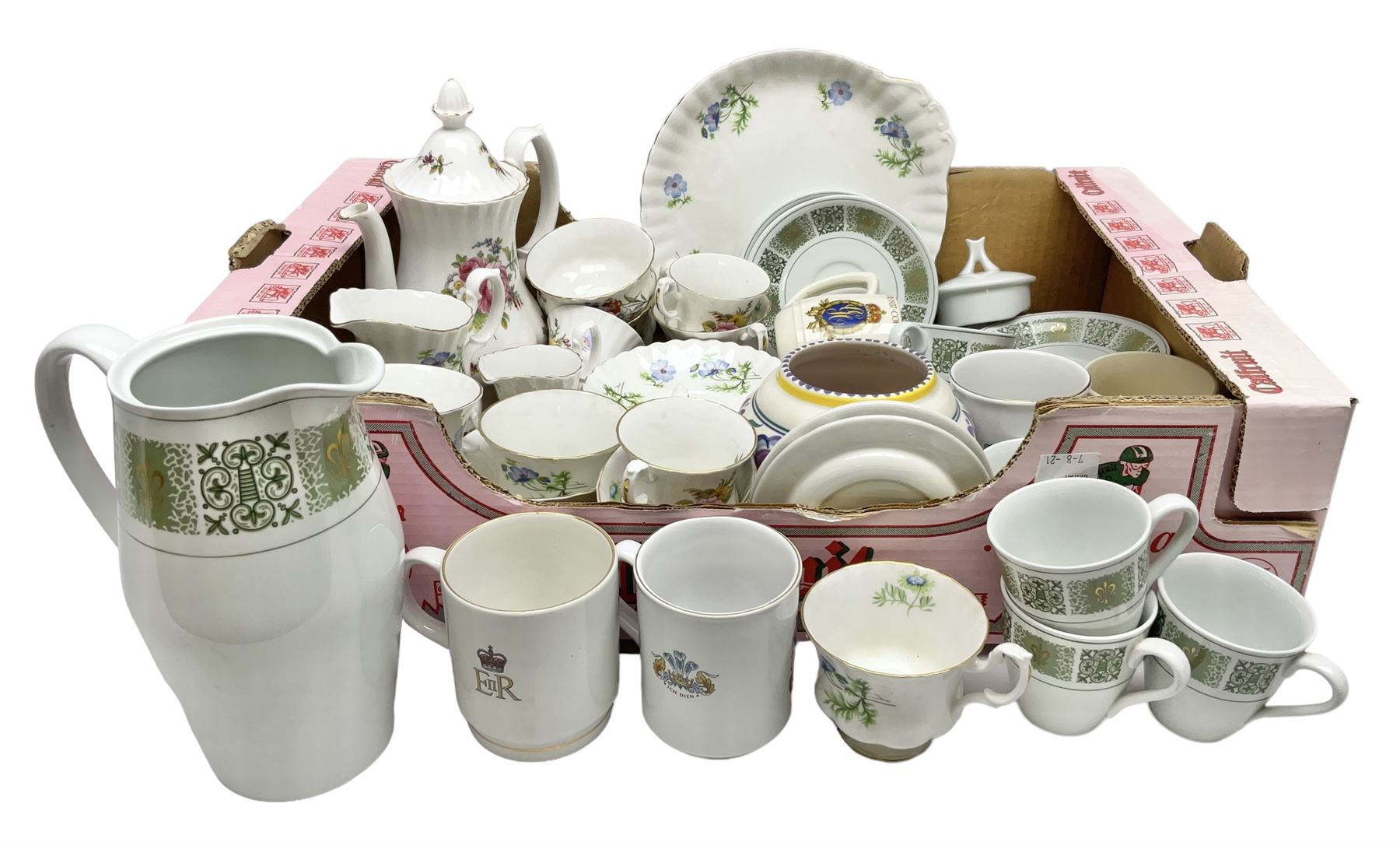 Poole vase decorated with flowers, no 877, Copeland Spode Dauphine pattern coffee service for six, and floral Richmond teawares