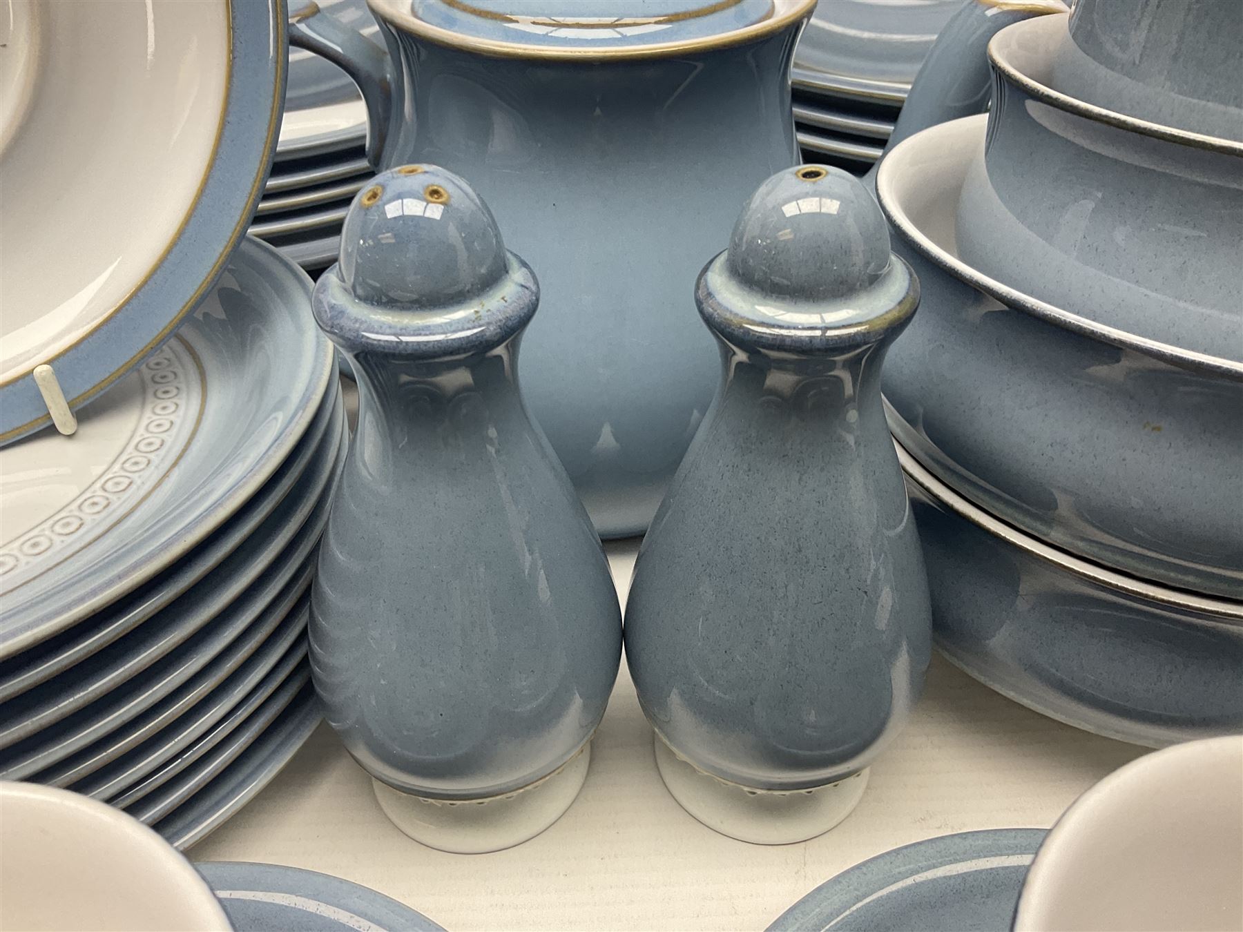Denby Castile part tea and dinner service, including teapot, eight dinner plates, nine cups and saucers, nine side plates etc
