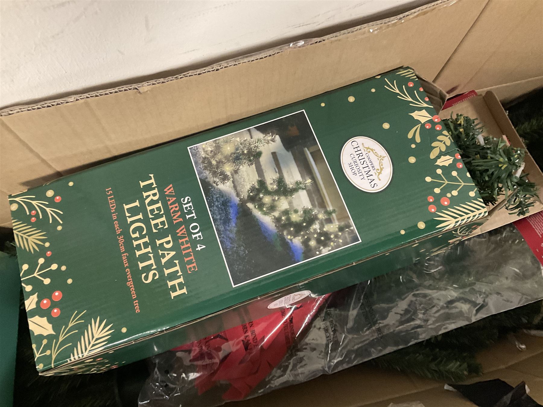 Artificial Nordic style 6ft Christmas tree, together with a large collection of baubles, small light up Christmas tree, tree skirt and other Christmas decorations, including some vintage examples