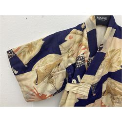 1930s Japanese fully lined kimono decorated with Japanese naval vessels and bi-planes, Japanese, American and British flags and dated 1935; looks to be child's size