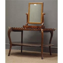  Edwardian mahogany coffee table with removable inlaid oval tray top, waved gallery (W91cm, H50cm, D54cm), and a Victorian toilet mirror   