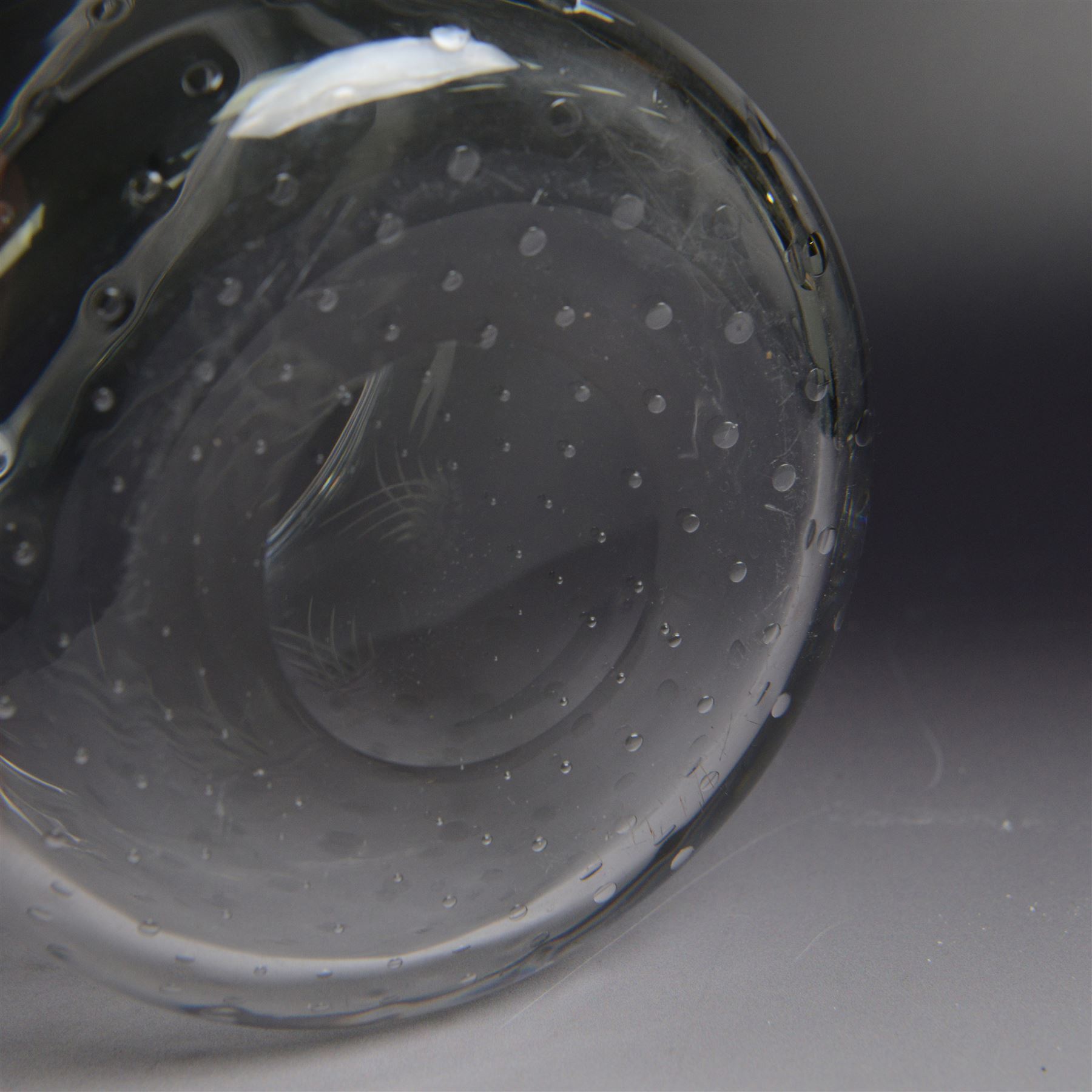 David Hammond for Thomas Webb, glass fish vase, with  air bubble inclusions, etched and engraved with a fish, marked beneath, H30cm