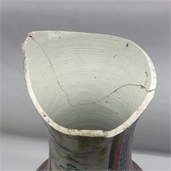 19th century Chinese floor vase of baluster form, hand painted with warriors and the emperor, the neck decorated with floral patterns and panels with landscapes, H64cm