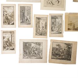 Collection of paper and photographic ephemera, to include a 19th century watercolour of a balloon flying 'near Dieppe', collection of engravings after William Hogarth, hand-coloured engraving of the Chateau de Verneuil and its garden design, etc 