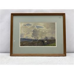 John Atkinson (Staithes Group 1863-1924): Horses Ploughing under Heavy Skies, watercolour signed 22cm x 34cm
