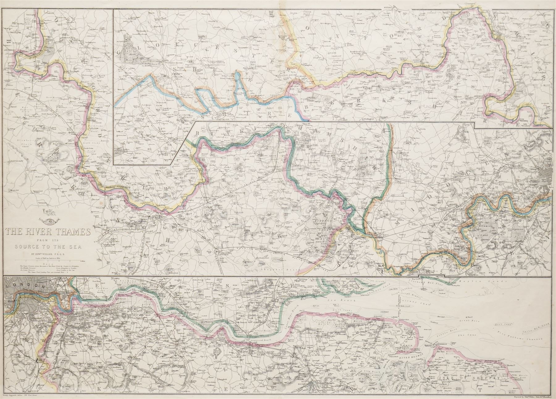  Edward Weller (British 1891-1884): 'The River Thames from its Source to the Sea', 19th century engraved map or chart with hand-colouring pub. 1863, 47cm x 64cm
