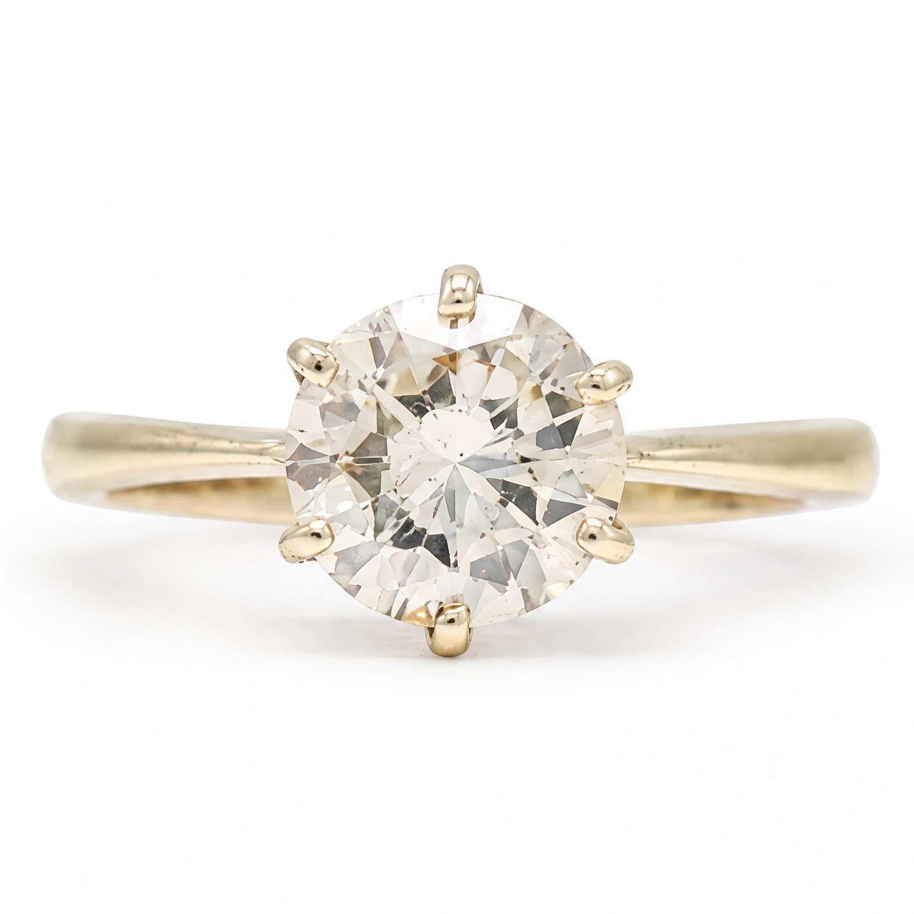 18ct gold diamond ring, six claw set with a single round brilliant cut diamond of approx 2.10 carat, stamped