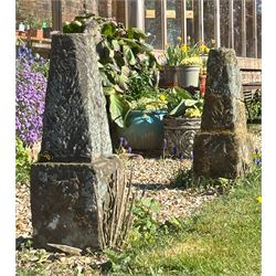 Pair of carved stone garden obelisks, 19th century. H61cm. 