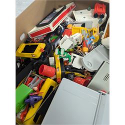 1970s and later Playmobil figures and accessories, refuse lorry and rescue helicopter and a collection of diecast cars, including Matchbox, Majorette, etc