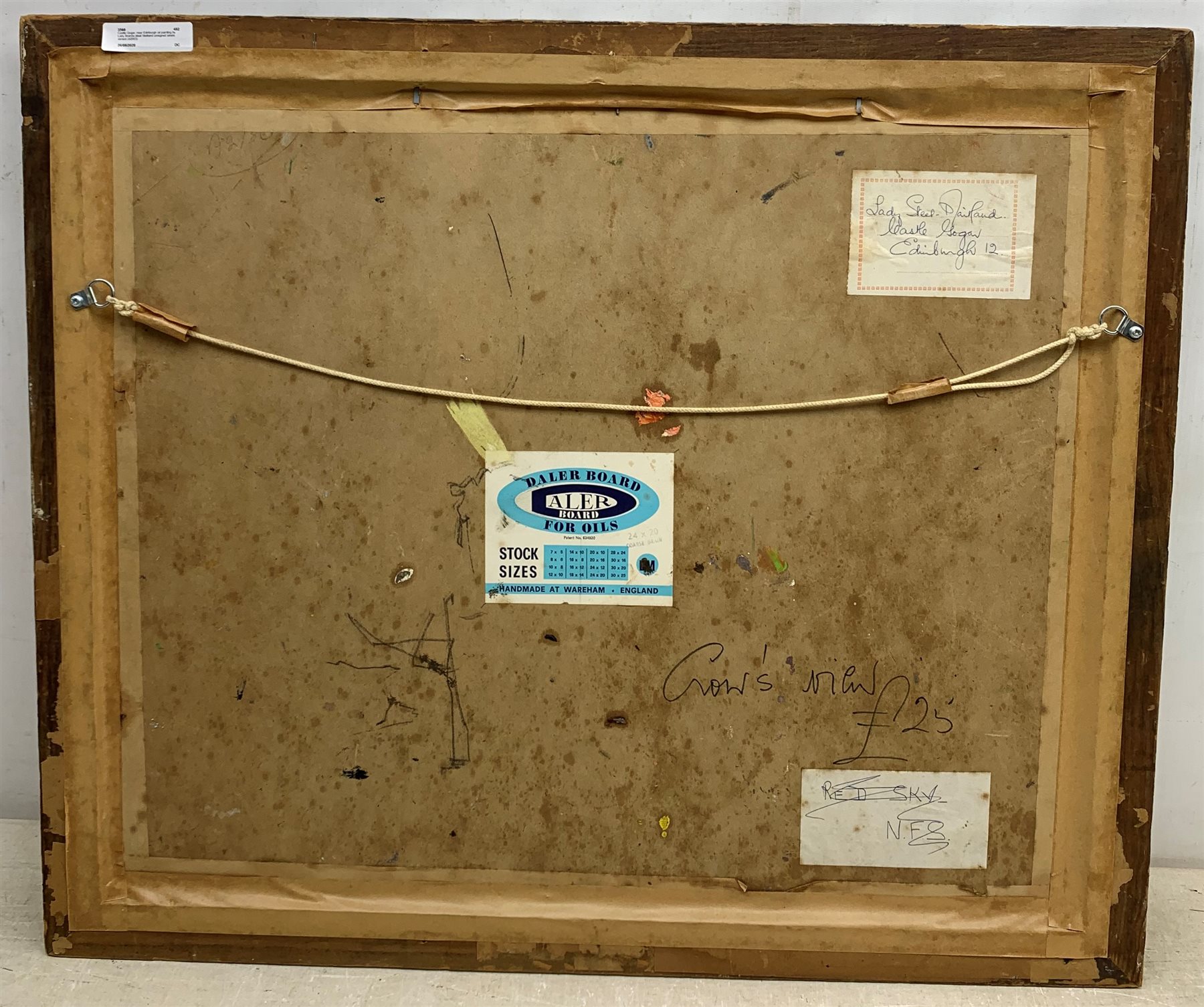 Lady Brenda Steel-Maitland (British ?-2003): 'Red Sky' Castle Gogar near Edinburgh, oil on board, signed, titled and inscribed verso 49cm x 60cm