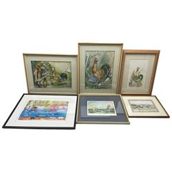 Stephen Broadbent (Yorkshire Contemporary): 'On the Water', watercolour signed, titled verso with artist's Lockton address 16cm x 25cm ; together with a collection of further local watercolours, John Freeman print, and further prints (10)