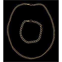 Gold curb link necklace and similar gold bracelet, both 9ct