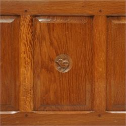 Wrenman - blanket chest, double hinged top, with signature Wren carving from the workshop of Robert Hunter
